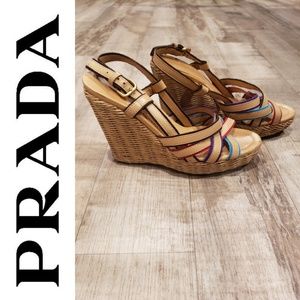 PRADA ORIGINAL CAR SHOE WICKER WEDGES 8.5